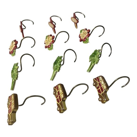 Tropical Shower Curtain Hooks – Surfboards, Hibiscus Flowers, Palm Trees, Woodie - Picture 4 of 4